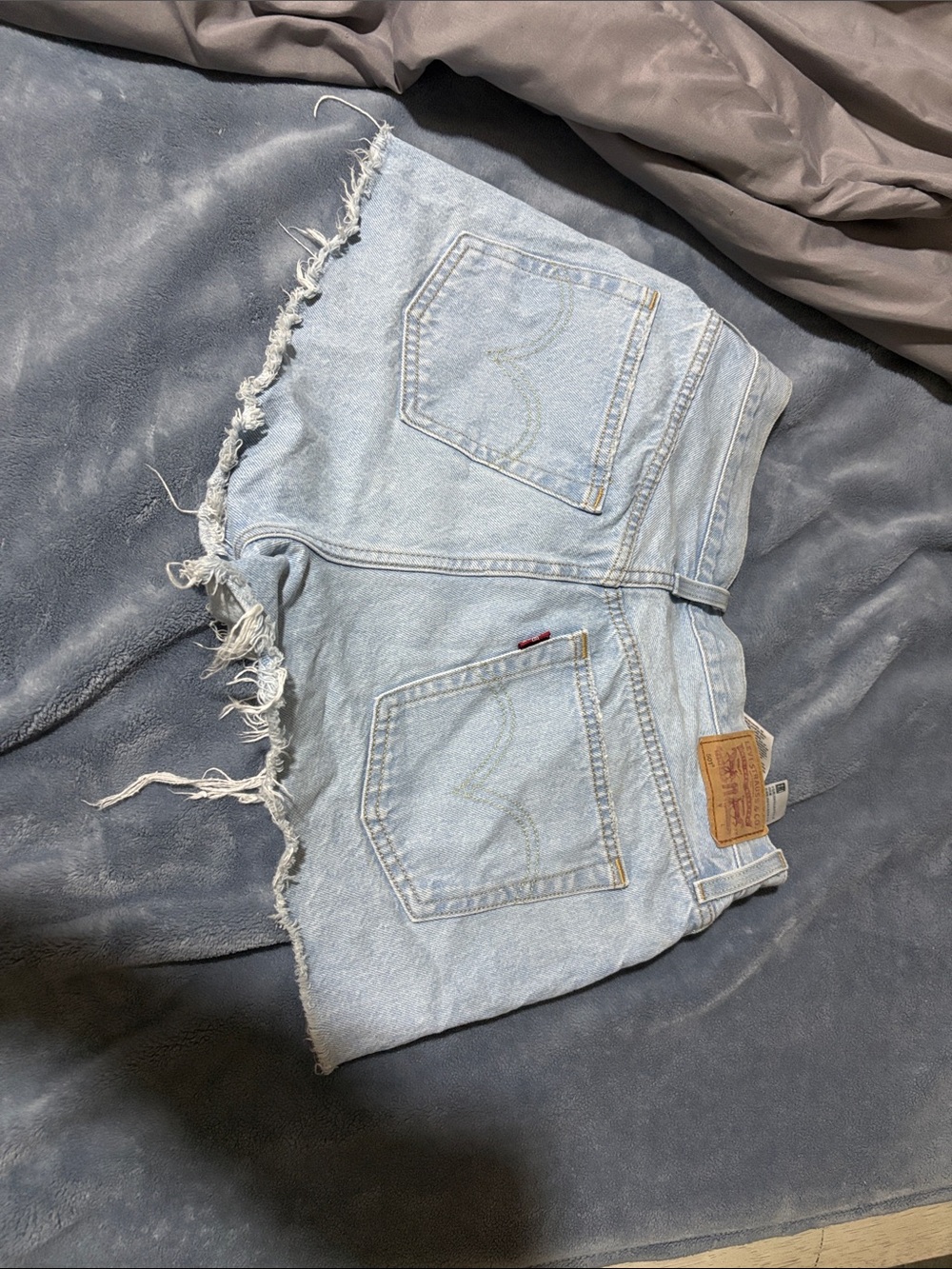 Levi's 501 Light Wash Frayed Hem Denim Shorts